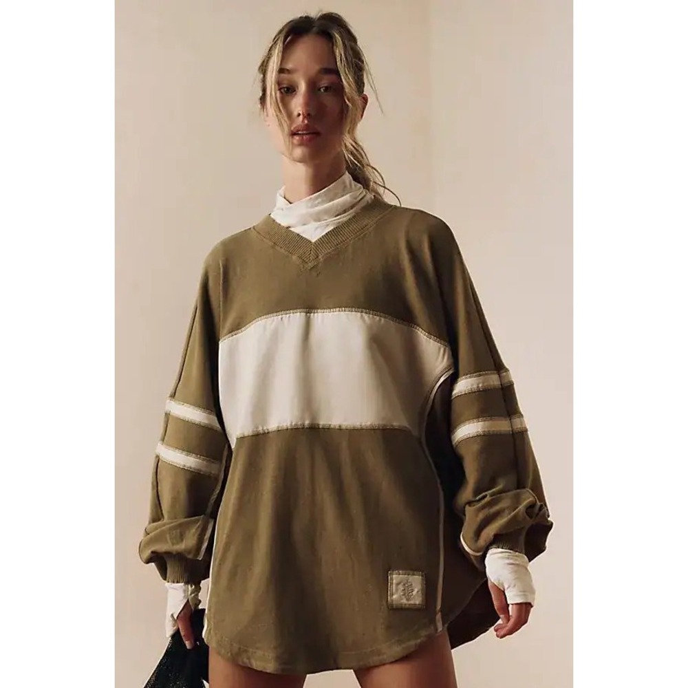 Free People FP Movement Rugby Ready Logo Embroidered Sage Stone Color Sz S NWT - Picture 2 of 11